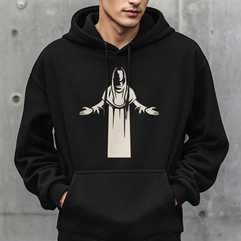 Christiandiscipleshop Classic Style Saint Figure Hands Open Praying Fleece Lined Polyester Hoodie