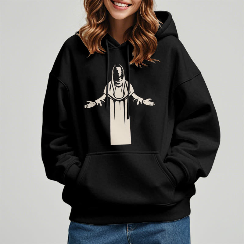 Christiandiscipleshop Classic Style Saint Figure Hands Open Praying Fleece Lined Polyester Hoodie