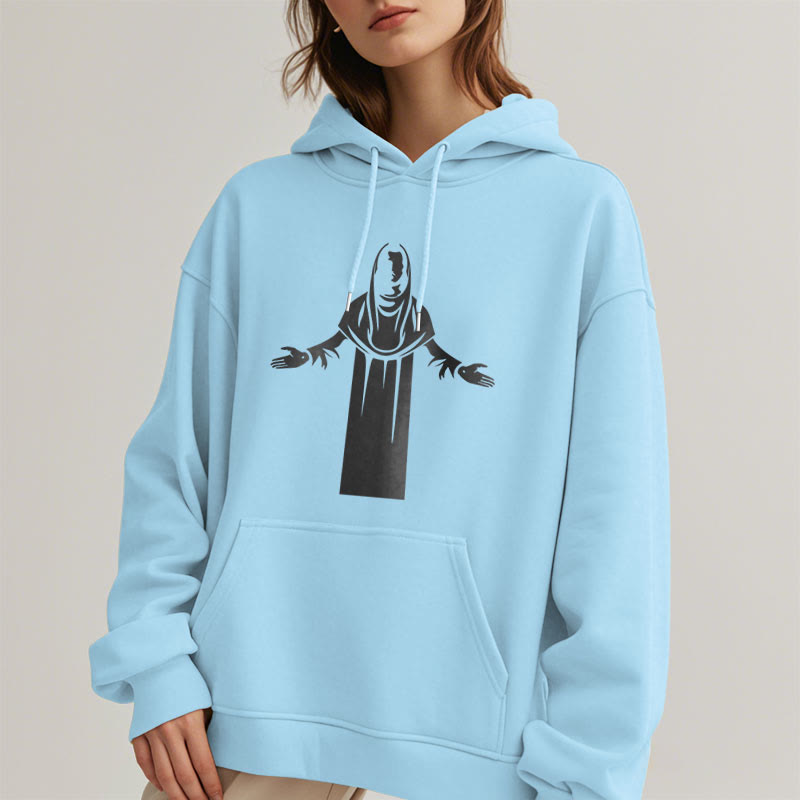 Christiandiscipleshop Classic Style Saint Figure Hands Open Praying Fleece Lined Polyester Hoodie