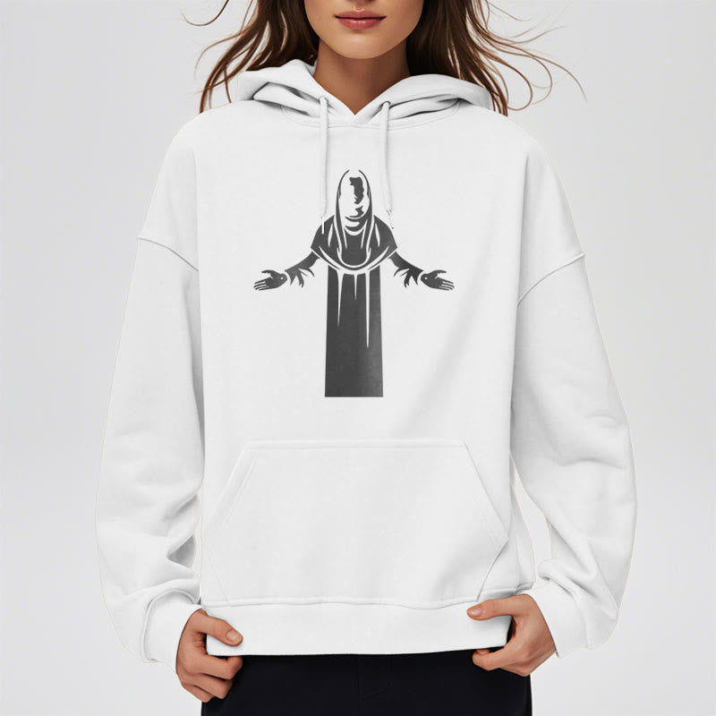 Christiandiscipleshop Classic Style Saint Figure Hands Open Praying Fleece Lined Polyester Hoodie