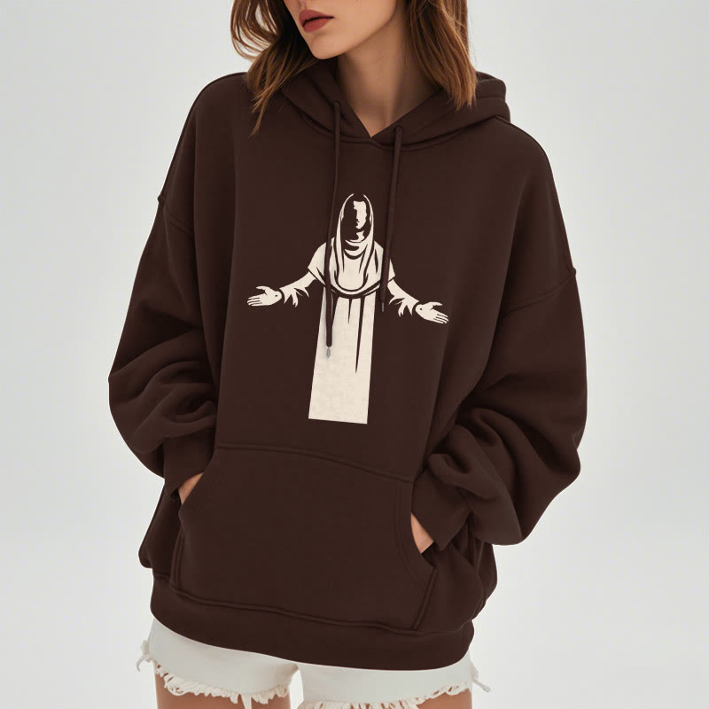 Christiandiscipleshop Classic Style Saint Figure Hands Open Praying Fleece Lined Polyester Hoodie