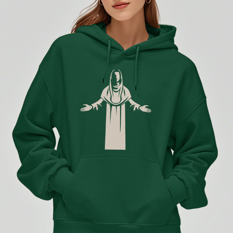 Christiandiscipleshop Classic Style Saint Figure Hands Open Praying Fleece Lined Polyester Hoodie