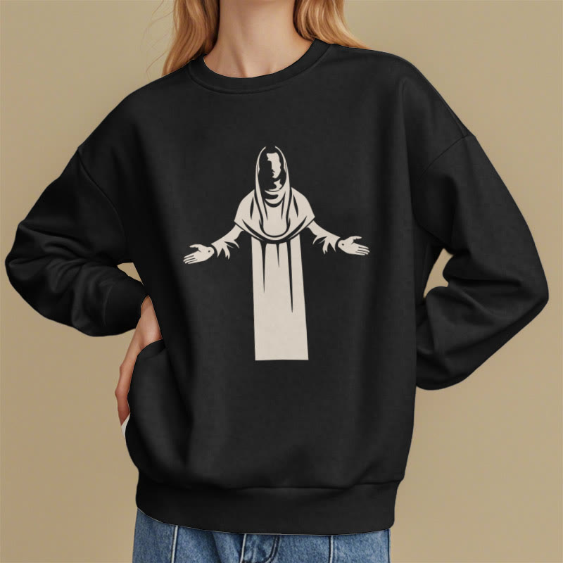 Christiandiscipleshop Classic Style Saint Figure Hands Open Praying Fleece Lined Polyester Sweatshirt