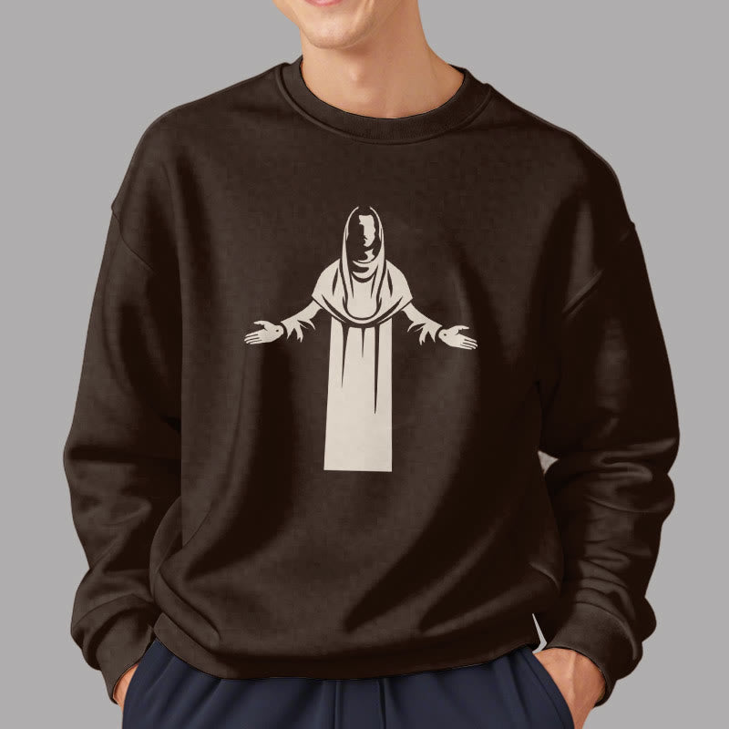 Christiandiscipleshop Classic Style Saint Figure Hands Open Praying Fleece Lined Polyester Sweatshirt