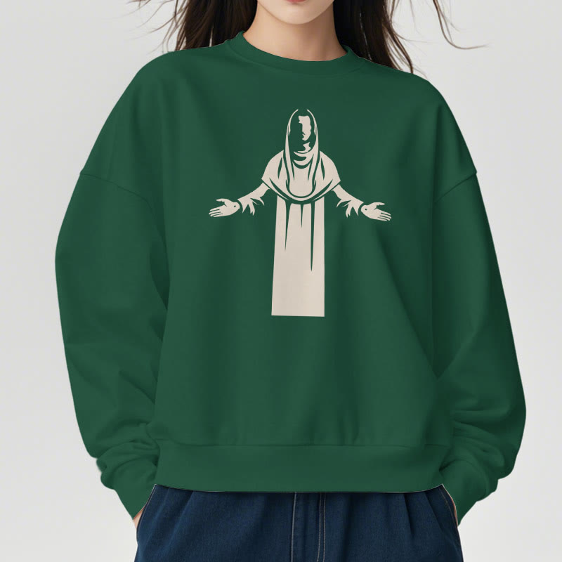 Christiandiscipleshop Classic Style Saint Figure Hands Open Praying Fleece Lined Polyester Sweatshirt