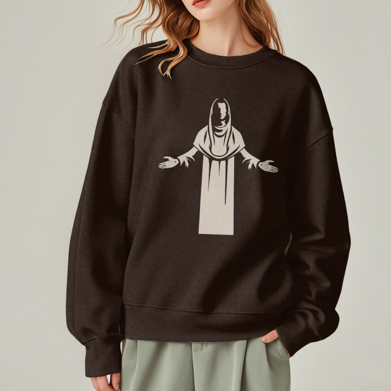 Christiandiscipleshop Classic Style Saint Figure Hands Open Praying Fleece Lined Polyester Sweatshirt
