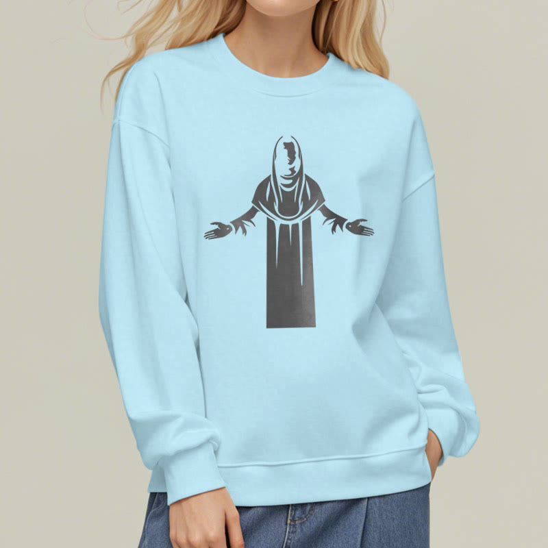 Christiandiscipleshop Classic Style Saint Figure Hands Open Praying Fleece Lined Polyester Sweatshirt