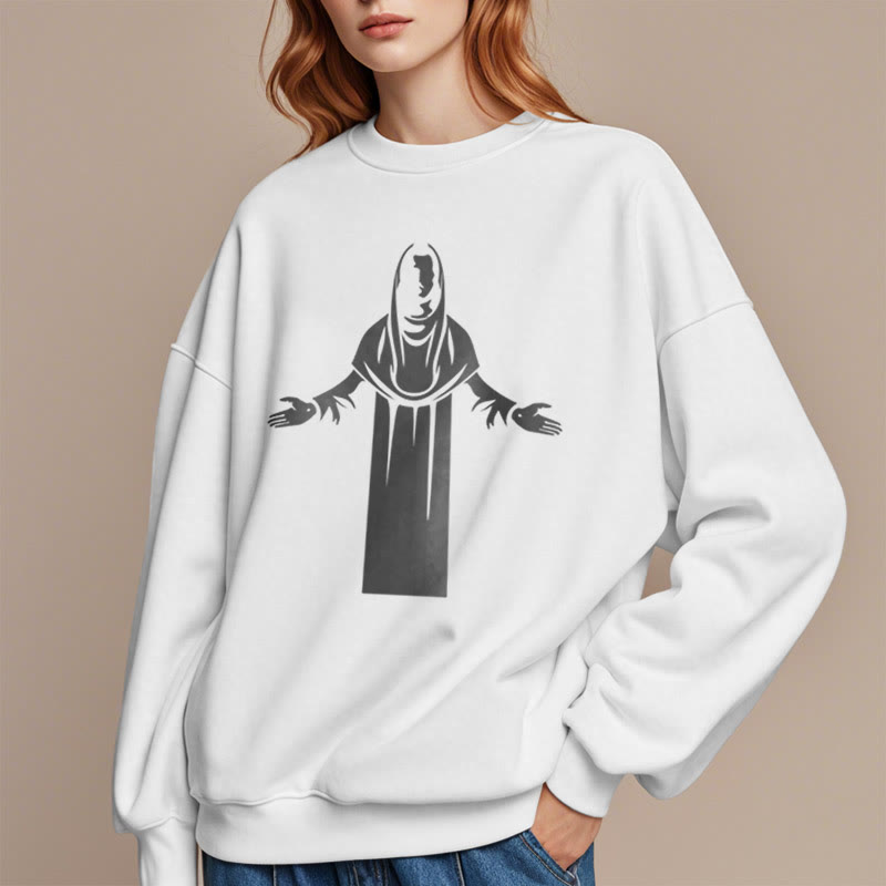 Christiandiscipleshop Classic Style Saint Figure Hands Open Praying Fleece Lined Polyester Sweatshirt
