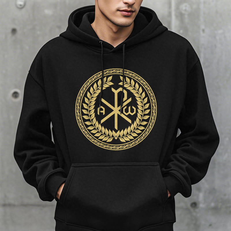 Christiandiscipleshop Classic Style Sacred Chi-rho Emblem Laurel Wreath Fleece Lined Polyester Hoodie