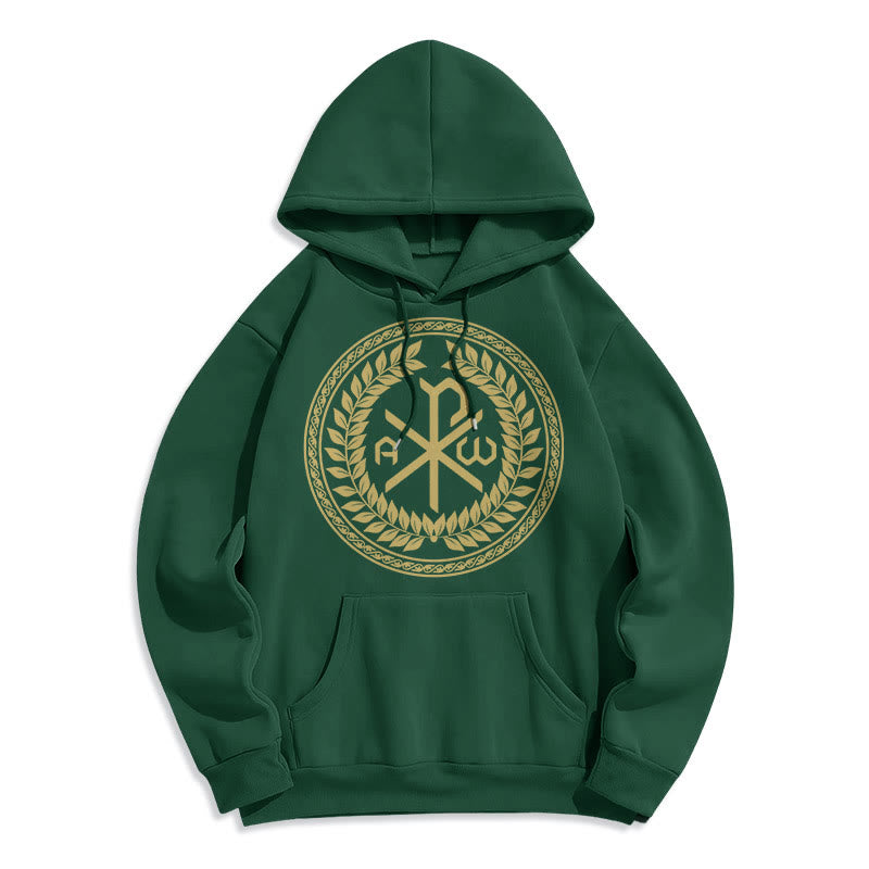Christiandiscipleshop Classic Style Sacred Chi-rho Emblem Laurel Wreath Fleece Lined Polyester Hoodie
