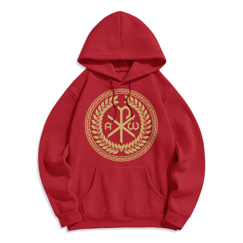 Christiandiscipleshop Classic Style Sacred Chi-rho Emblem Laurel Wreath Fleece Lined Polyester Hoodie