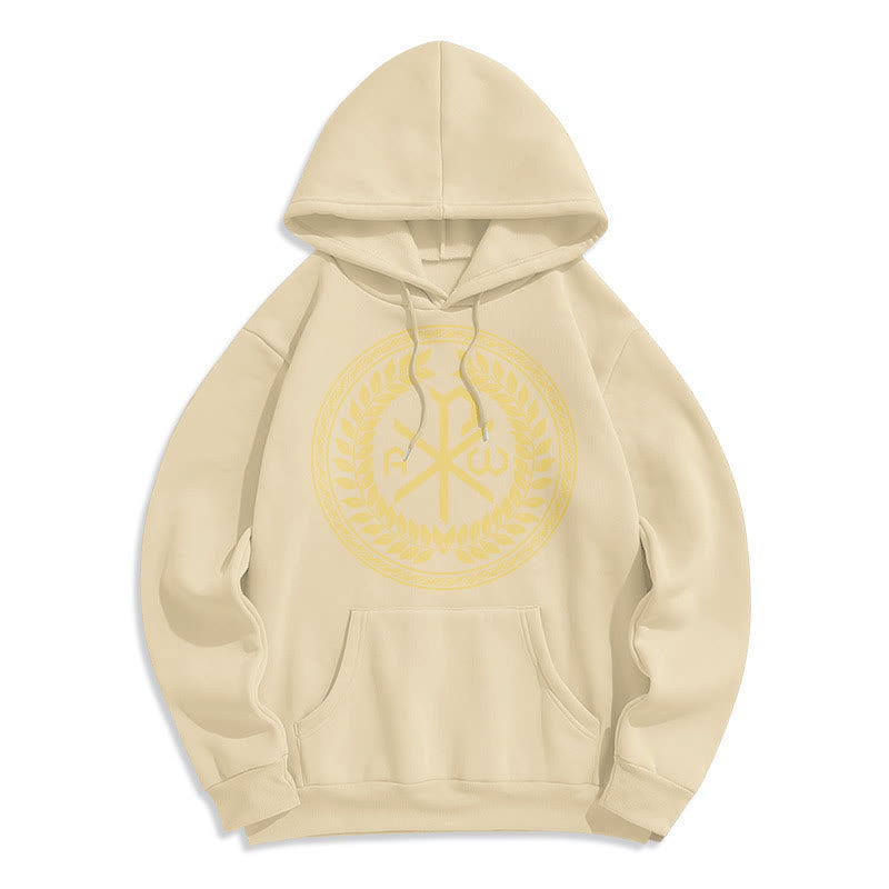 Christiandiscipleshop Classic Style Sacred Chi-rho Emblem Laurel Wreath Fleece Lined Polyester Hoodie