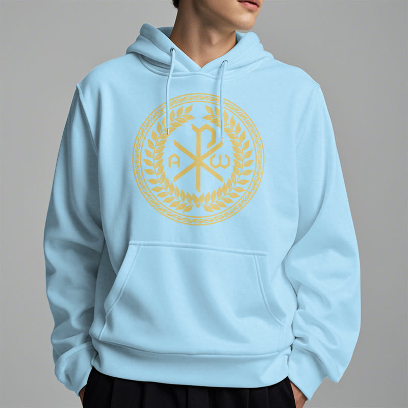 Christiandiscipleshop Classic Style Sacred Chi-rho Emblem Laurel Wreath Fleece Lined Polyester Hoodie