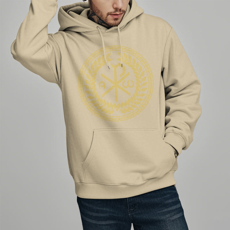 Christiandiscipleshop Classic Style Sacred Chi-rho Emblem Laurel Wreath Fleece Lined Polyester Hoodie
