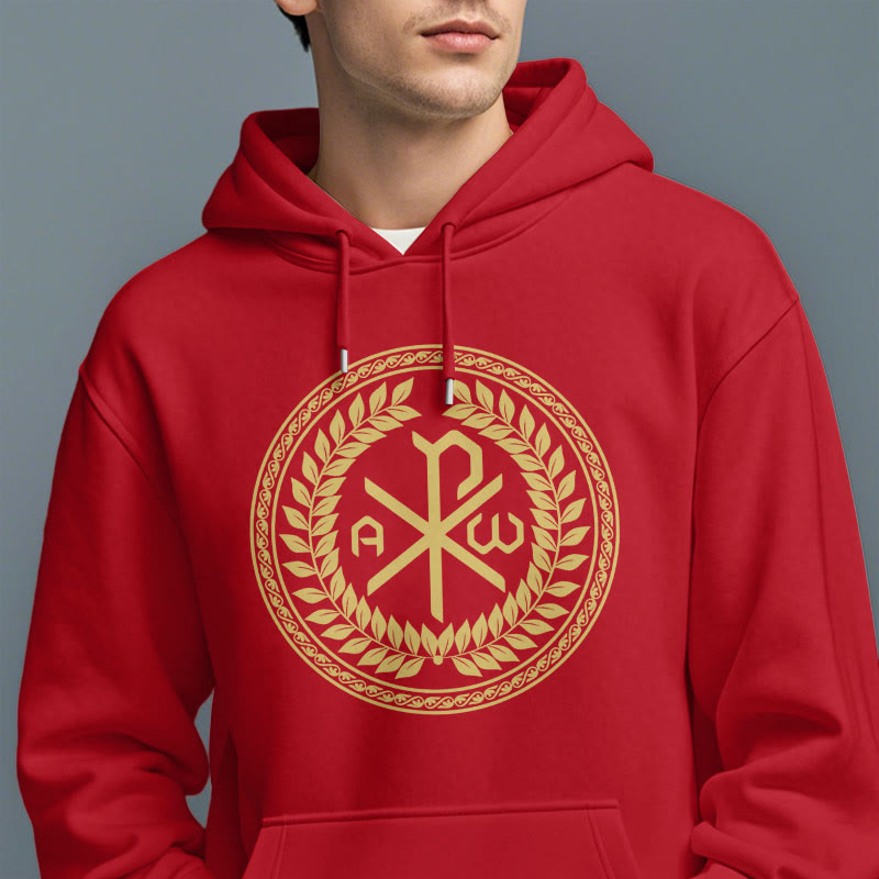 Christiandiscipleshop Classic Style Sacred Chi-rho Emblem Laurel Wreath Fleece Lined Polyester Hoodie