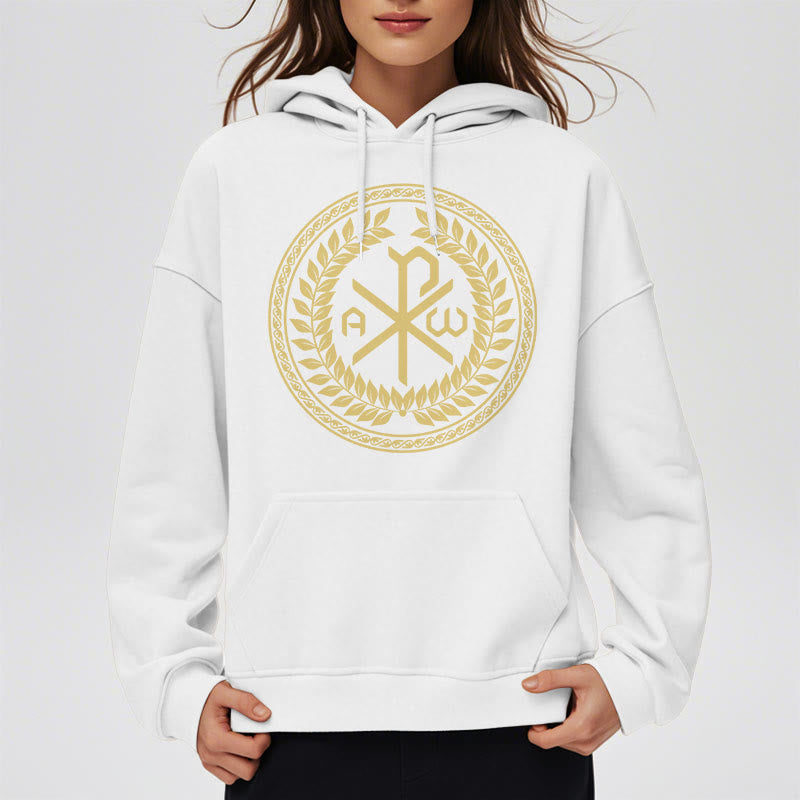 Christiandiscipleshop Classic Style Sacred Chi-rho Emblem Laurel Wreath Fleece Lined Polyester Hoodie