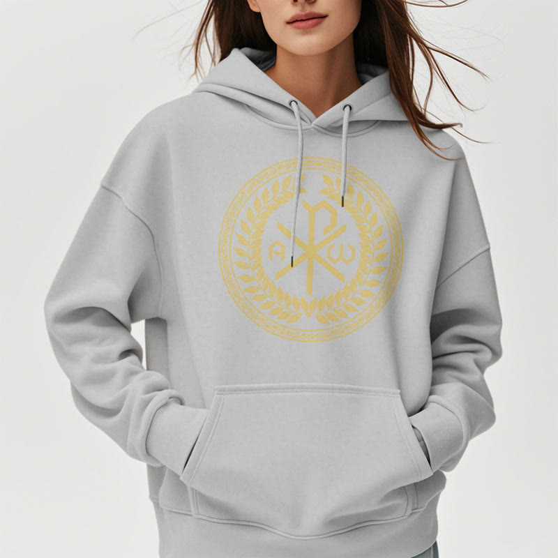 Christiandiscipleshop Classic Style Sacred Chi-rho Emblem Laurel Wreath Fleece Lined Polyester Hoodie