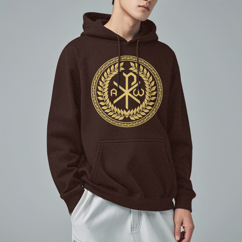 Christiandiscipleshop Classic Style Sacred Chi-rho Emblem Laurel Wreath Fleece Lined Polyester Hoodie