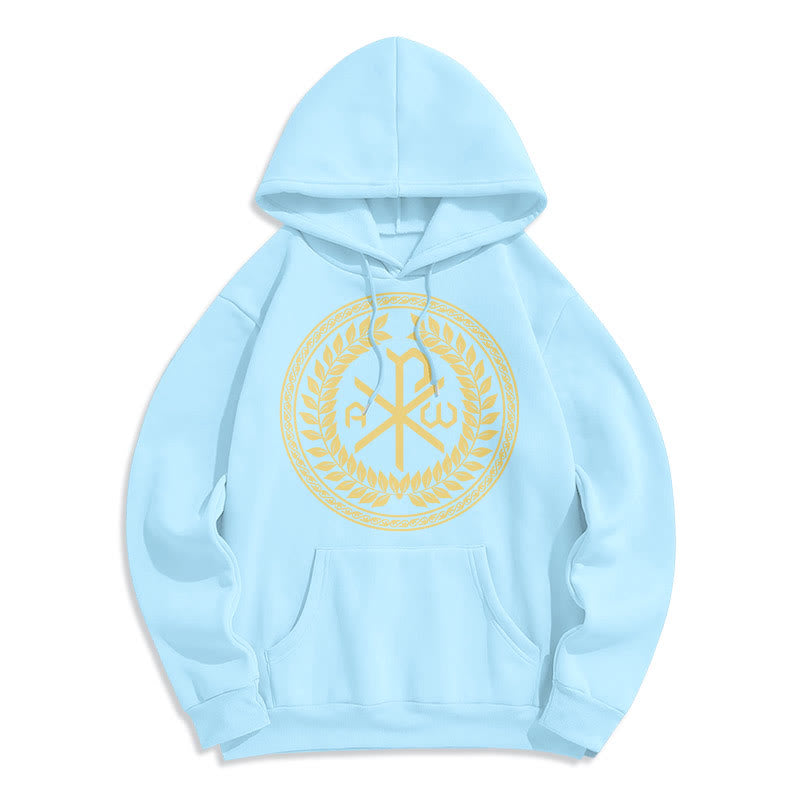 Christiandiscipleshop Classic Style Sacred Chi-rho Emblem Laurel Wreath Fleece Lined Polyester Hoodie