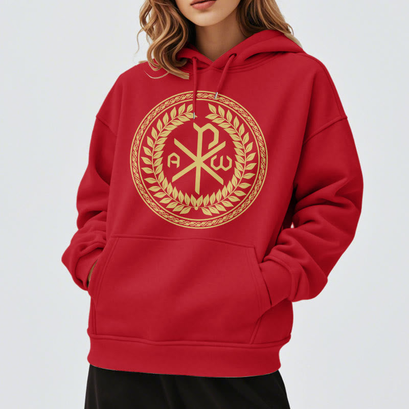 Christiandiscipleshop Classic Style Sacred Chi-rho Emblem Laurel Wreath Fleece Lined Polyester Hoodie