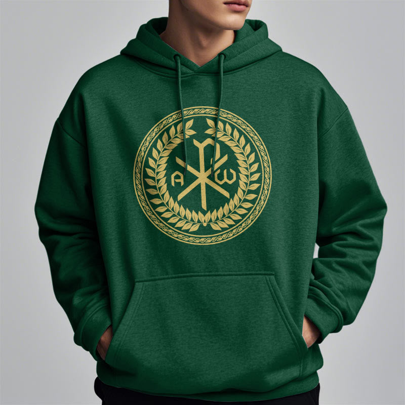 Christiandiscipleshop Classic Style Sacred Chi-rho Emblem Laurel Wreath Fleece Lined Polyester Hoodie