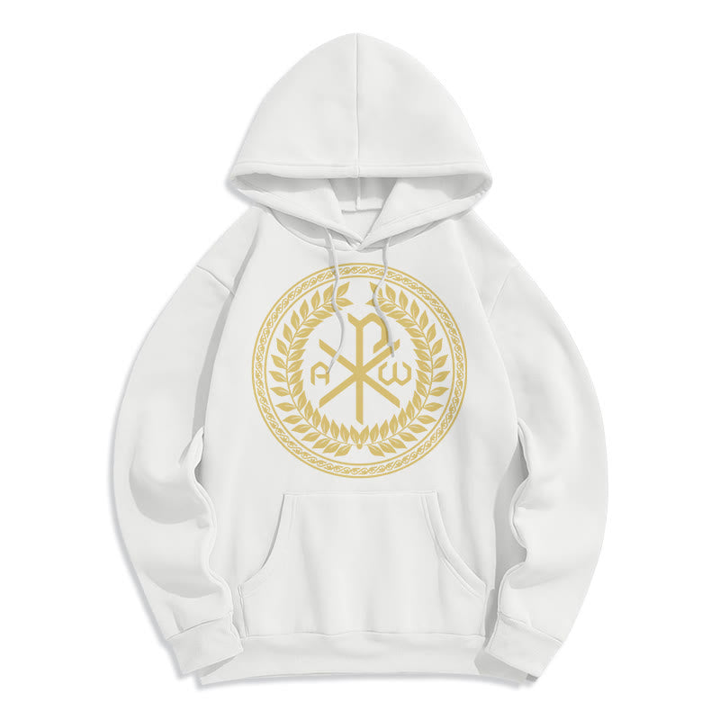 Christiandiscipleshop Classic Style Sacred Chi-rho Emblem Laurel Wreath Fleece Lined Polyester Hoodie