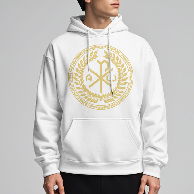 Christiandiscipleshop Classic Style Sacred Chi-rho Emblem Laurel Wreath Fleece Lined Polyester Hoodie