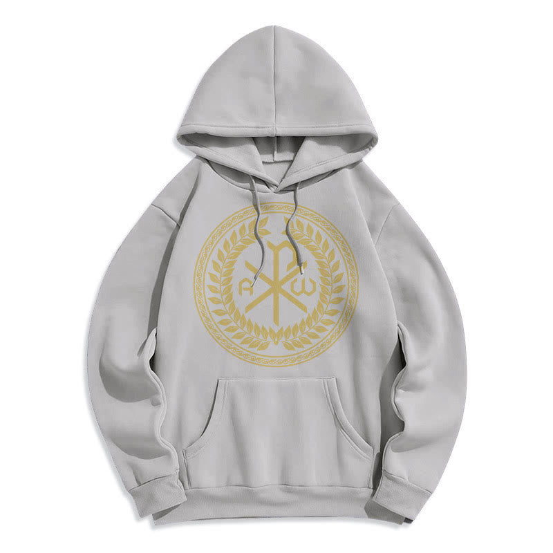 Christiandiscipleshop Classic Style Sacred Chi-rho Emblem Laurel Wreath Fleece Lined Polyester Hoodie