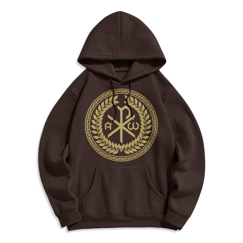 Christiandiscipleshop Classic Style Sacred Chi-rho Emblem Laurel Wreath Fleece Lined Polyester Hoodie