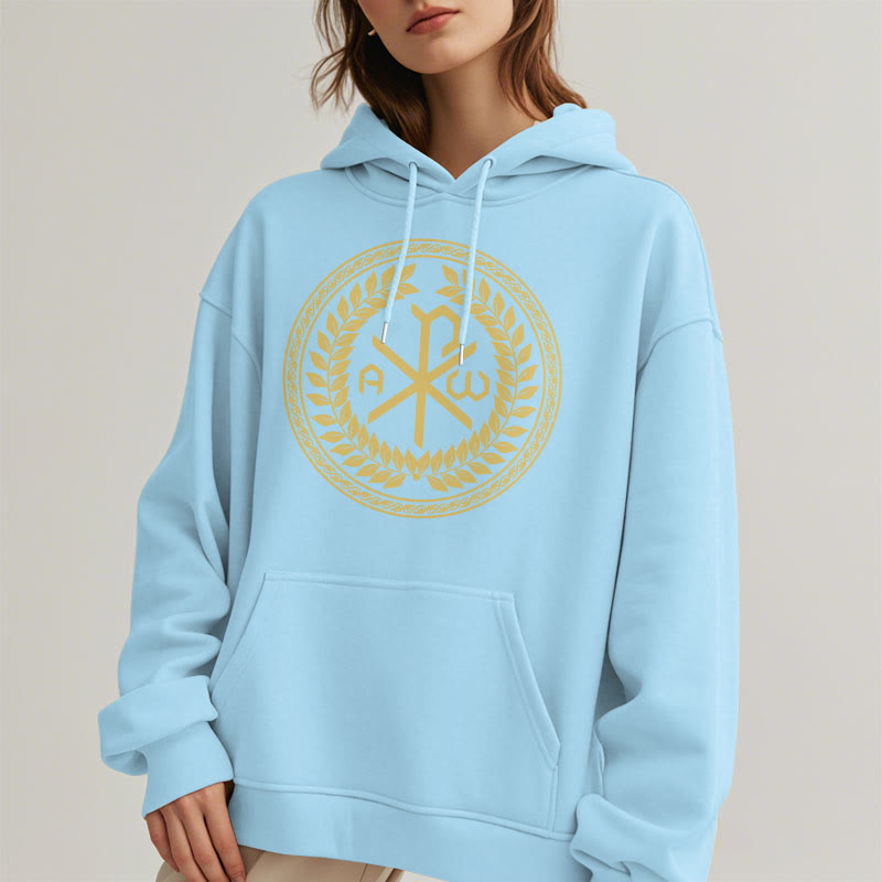 Christiandiscipleshop Classic Style Sacred Chi-rho Emblem Laurel Wreath Fleece Lined Polyester Hoodie