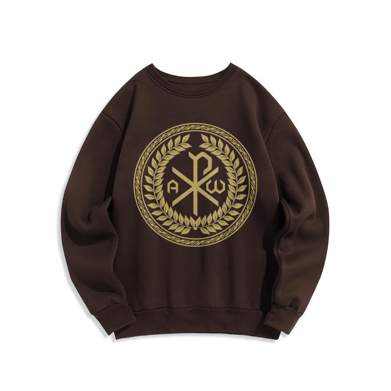 Christiandiscipleshop Classic Style Sacred Chi-rho Emblem Laurel Wreath Fleece Lined Polyester Sweatshirt