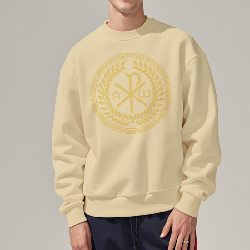 Christiandiscipleshop Classic Style Sacred Chi-rho Emblem Laurel Wreath Fleece Lined Polyester Sweatshirt