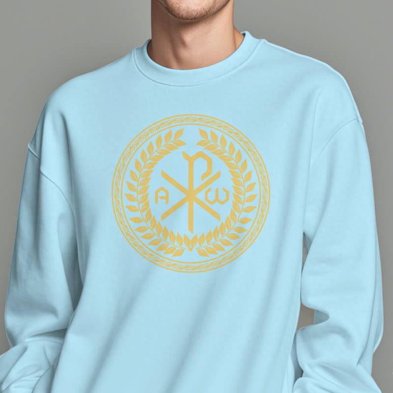 Christiandiscipleshop Classic Style Sacred Chi-rho Emblem Laurel Wreath Fleece Lined Polyester Sweatshirt