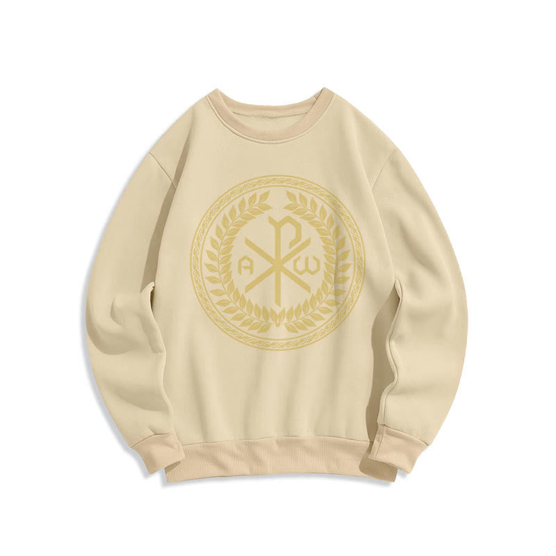Christiandiscipleshop Classic Style Sacred Chi-rho Emblem Laurel Wreath Fleece Lined Polyester Sweatshirt