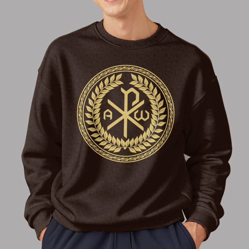 Christiandiscipleshop Classic Style Sacred Chi-rho Emblem Laurel Wreath Fleece Lined Polyester Sweatshirt