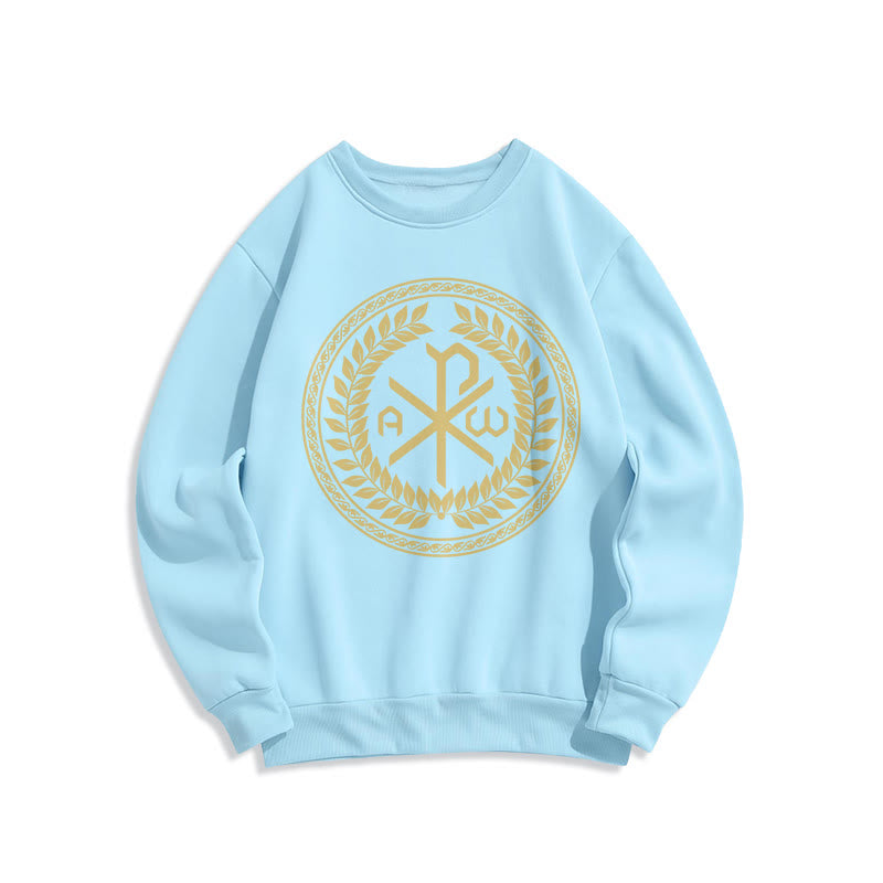 Christiandiscipleshop Classic Style Sacred Chi-rho Emblem Laurel Wreath Fleece Lined Polyester Sweatshirt