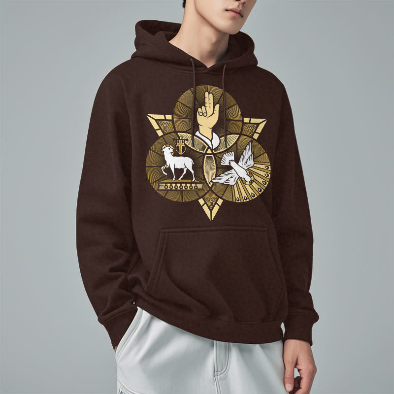 Christiandiscipleshop Modern Style St. Benedict Lamb Of God Dove Fleece Lined Polyester Hoodie