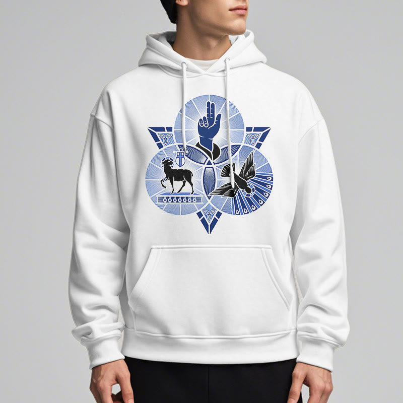 Christiandiscipleshop Modern Style St. Benedict Lamb Of God Dove Fleece Lined Polyester Hoodie