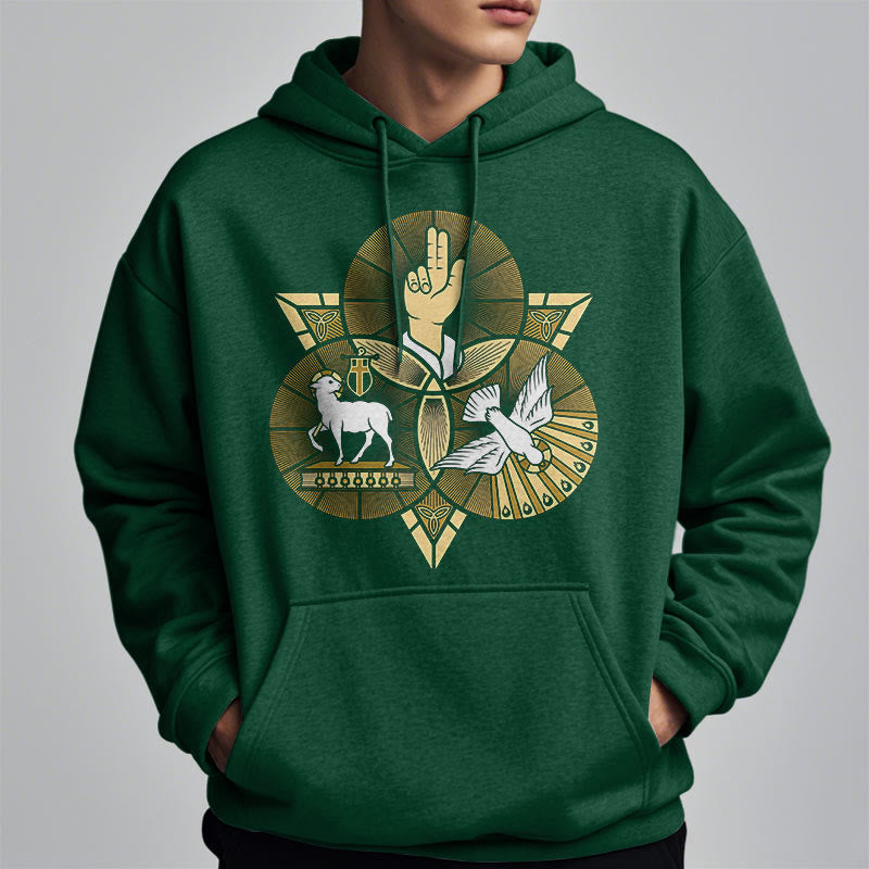 Christiandiscipleshop Modern Style St. Benedict Lamb Of God Dove Fleece Lined Polyester Hoodie