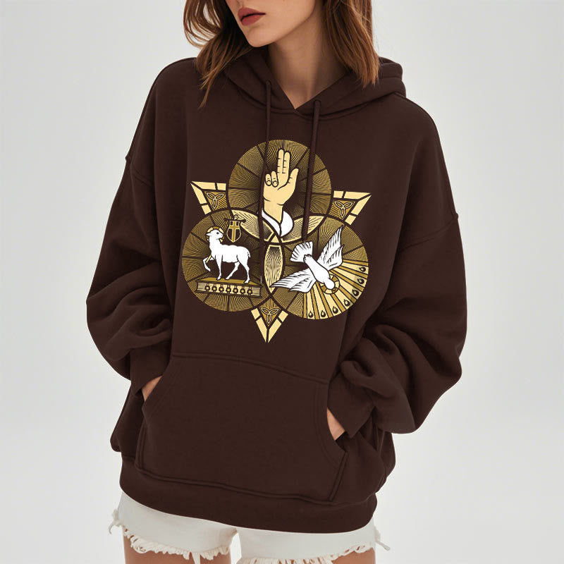 Christiandiscipleshop Modern Style St. Benedict Lamb Of God Dove Fleece Lined Polyester Hoodie