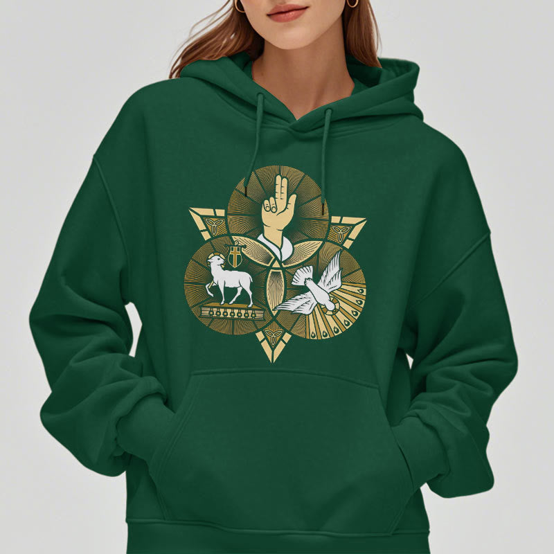 Christiandiscipleshop Modern Style St. Benedict Lamb Of God Dove Fleece Lined Polyester Hoodie