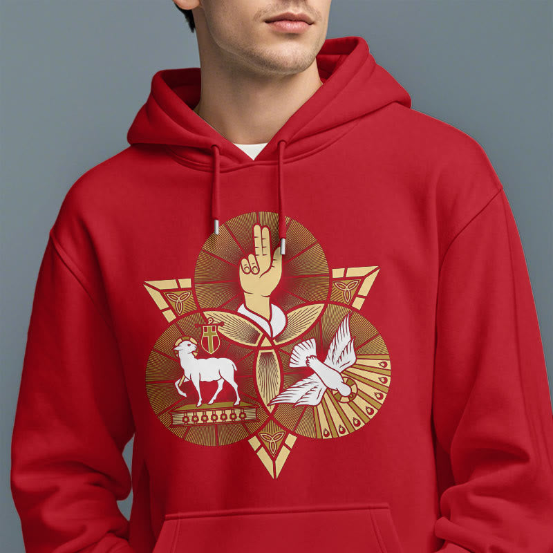 Christiandiscipleshop Modern Style St. Benedict Lamb Of God Dove Fleece Lined Polyester Hoodie