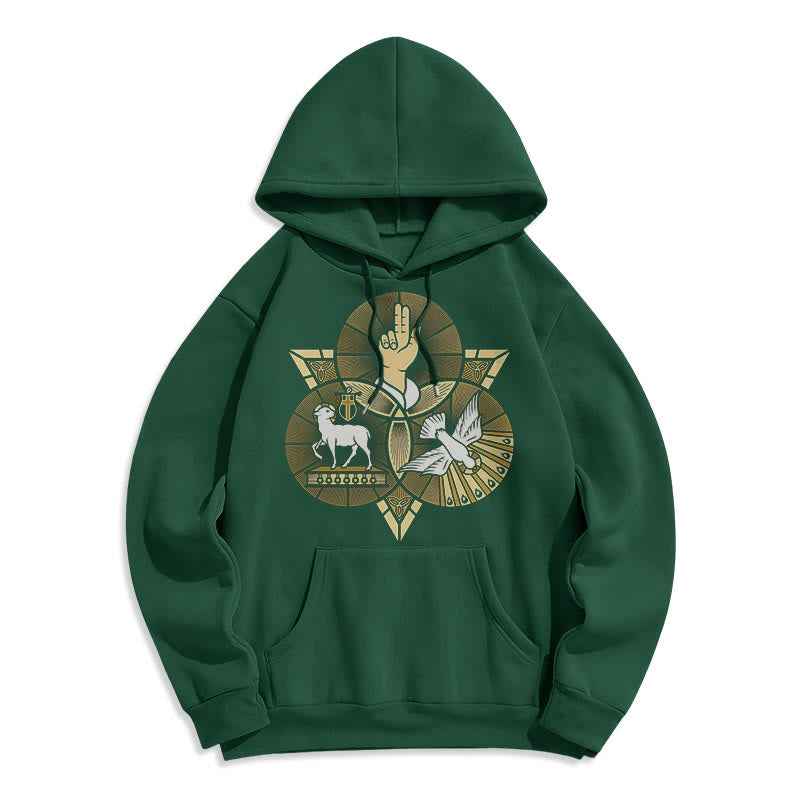 Christiandiscipleshop Modern Style St. Benedict Lamb Of God Dove Fleece Lined Polyester Hoodie