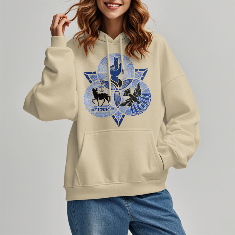 Christiandiscipleshop Modern Style St. Benedict Lamb Of God Dove Fleece Lined Polyester Hoodie