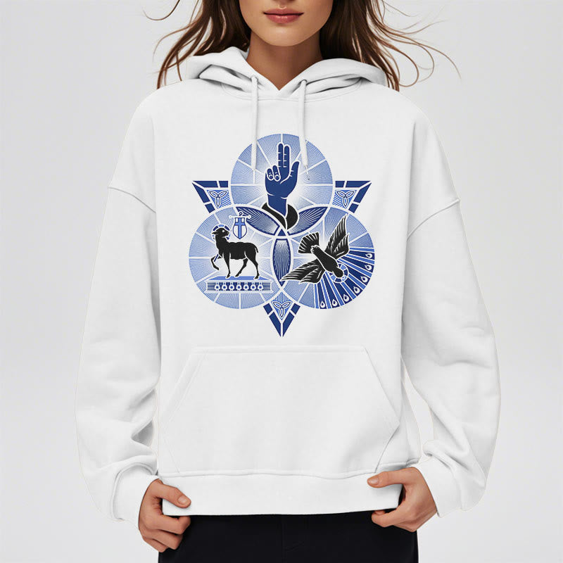 Christiandiscipleshop Modern Style St. Benedict Lamb Of God Dove Fleece Lined Polyester Hoodie