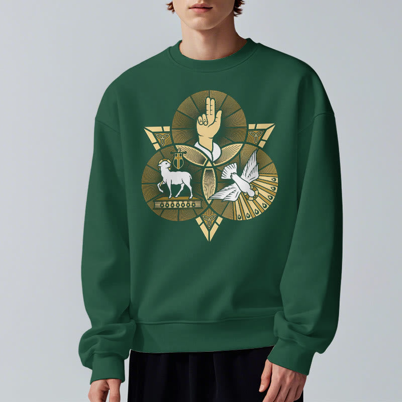 Christiandiscipleshop Modern Style St. Benedict Lamb Of God Dove Fleece Lined Polyester Sweatshirt