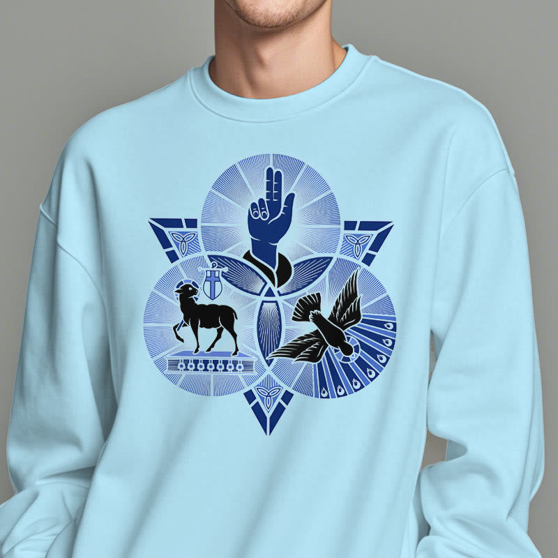 Christiandiscipleshop Modern Style St. Benedict Lamb Of God Dove Fleece Lined Polyester Sweatshirt