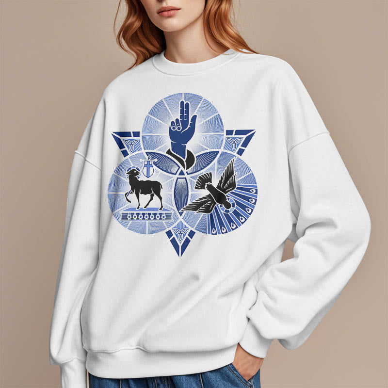 Christiandiscipleshop Modern Style St. Benedict Lamb Of God Dove Fleece Lined Polyester Sweatshirt