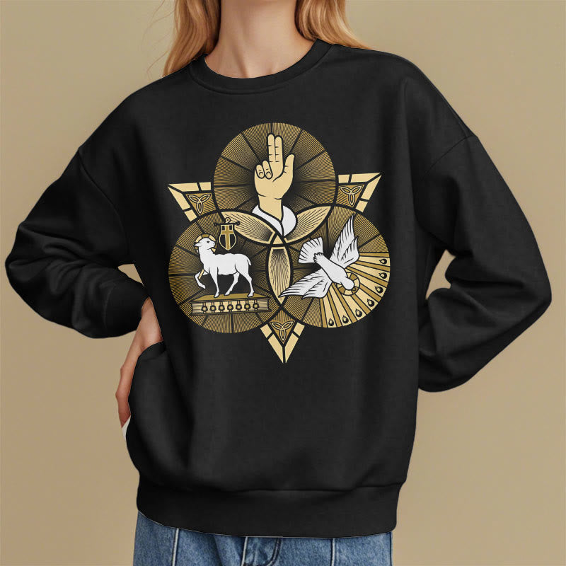 Christiandiscipleshop Modern Style St. Benedict Lamb Of God Dove Fleece Lined Polyester Sweatshirt
