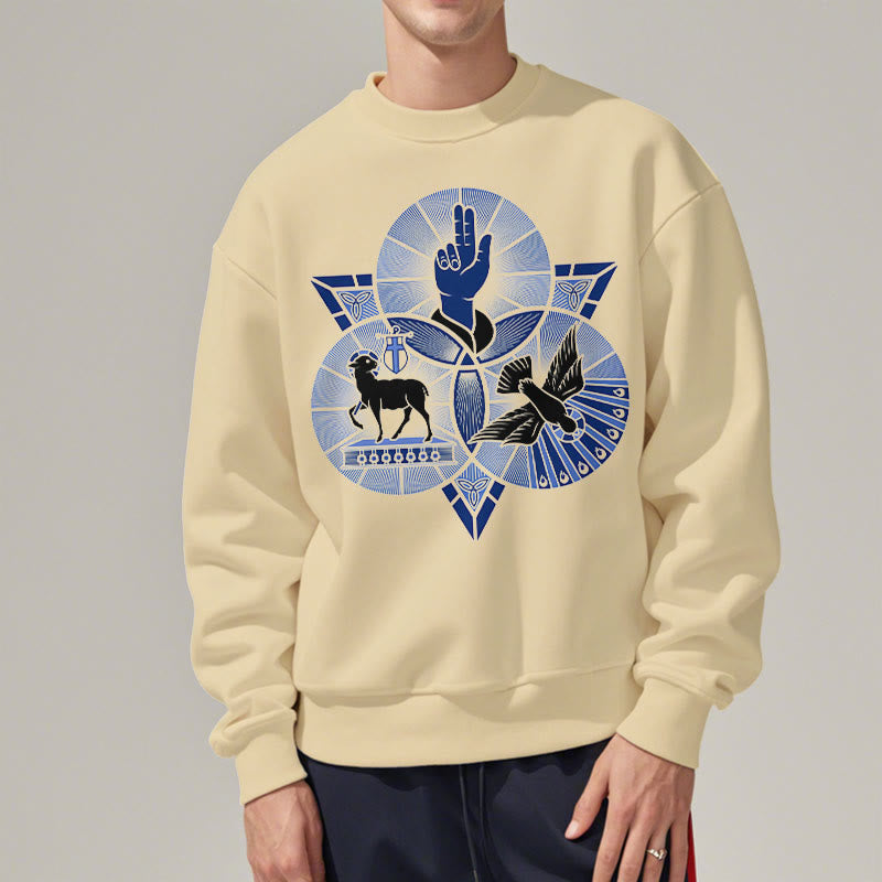 Christiandiscipleshop Modern Style St. Benedict Lamb Of God Dove Fleece Lined Polyester Sweatshirt